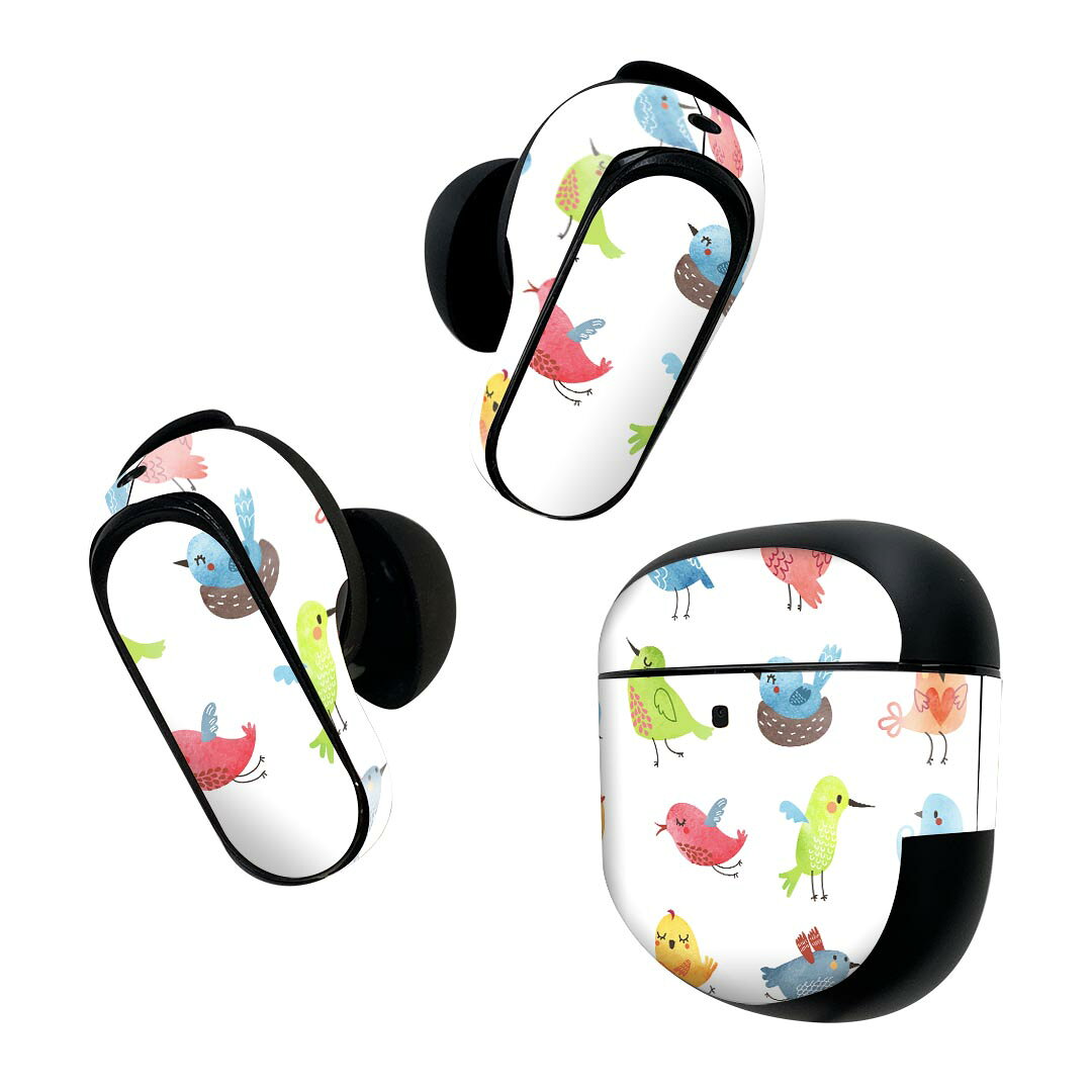 Bose QuietComfort Earbuds II 用 スキンシール ボーズ イヤバッズ2 用　ステッカー　本体3セット ケース1セット 保護 フィルム デコ 鳥　キャラクター　動物 009630