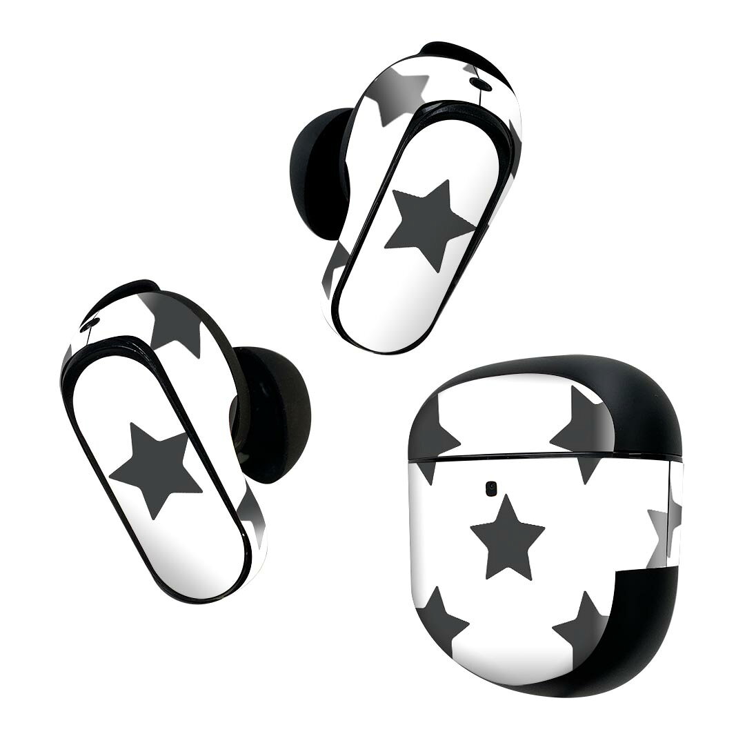 製品名 Bose QuietComfort Earbuds II 専用デザインスキンシール セット内容 Bose QuietComfort Earbuds II 専用シール　イヤホン（左右）3枚、充電ケース用シール 1枚AirPods第3世代専用です。第1?2世代、Proシリーズには対応していません。 商品特徴 再剥離性シートを素材に採用し、細かな位置調整がしやすく貼り直しが容易です。また、エアフリーでもありますので気泡が簡単に逃げるので、キレイに貼ることができます。専用の業務プリンターを使い、商品画像と遜色のない美しい印刷仕上がり。 注意事項 画像はサンプルですので、ご覧の環境によっては多少色味に違いを感じる場合がございます。 イメージと違った、モニターと色味が異なるという理由での交換や返金はご対応出来かねます。スキンシールのみの販売で、機器本体や充電ケース本体は付属しません。シワができた場合、ドライヤーなどで軽く温め、外側に向けてシワを伸ばすように貼ってください。初回貼付時の位置調整や貼り直しは可能ですが、しっかりと押し付けて接着させた後の再剥離、再利用は保証しておりません。また接着部に油分や汚れが付着しますと角の部分は剥がれやすくなりますので、貼付時はあまり触れないようにご注意ください。無地のセミグロスシートにデザインをプリントした商品で、デコなどの加工はございません。 凹凸や光沢があるように見えたり布地や金属を素材にしたように見える商品もありますが、デザインの図版によるものです。印刷時に微妙な画像のズレが生じる場合がございます。ご注文後に1点1点制作する受注生産品の為、不良品以外のご返品や交換は固くお断りします。 商品発送 完全受注生産のハンドメイド商品となりますので、既製品と比べて発送までお時間を頂いています。 基本的に決済確認後2~3営業日、最大で10営業日での発送となります。繁忙期や休業日明けの場合はさらに時間がかかる場合があります。 その際には別途メールにてご連絡致します。メール便の場合、発送日から到着までに2?4日ほどかかる場合が多く、紛失などの保障もご対応できかねます。あらかじめご了承下さい。