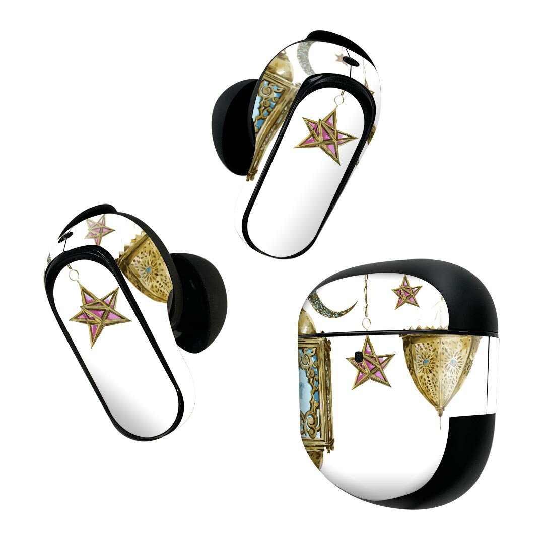 Bose QuietComfort Earbuds II 用 スキンシール ボーズ イヤバッズ2 用　ステッカー　本体3セット ケース1セット 保護 フィルム デコ アンティーク　星　月 009705