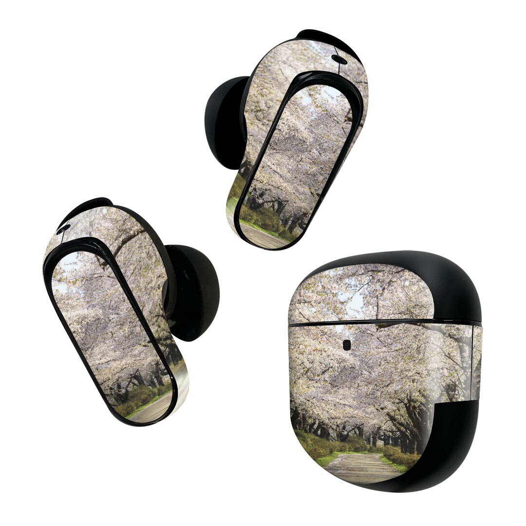 Bose QuietComfort Earbuds II 用 スキンシール ボーズ イヤバッズ2 用 ステッカー 本体3セット ケース1セット 保護 フィルム デコ 桜 写真 009759
