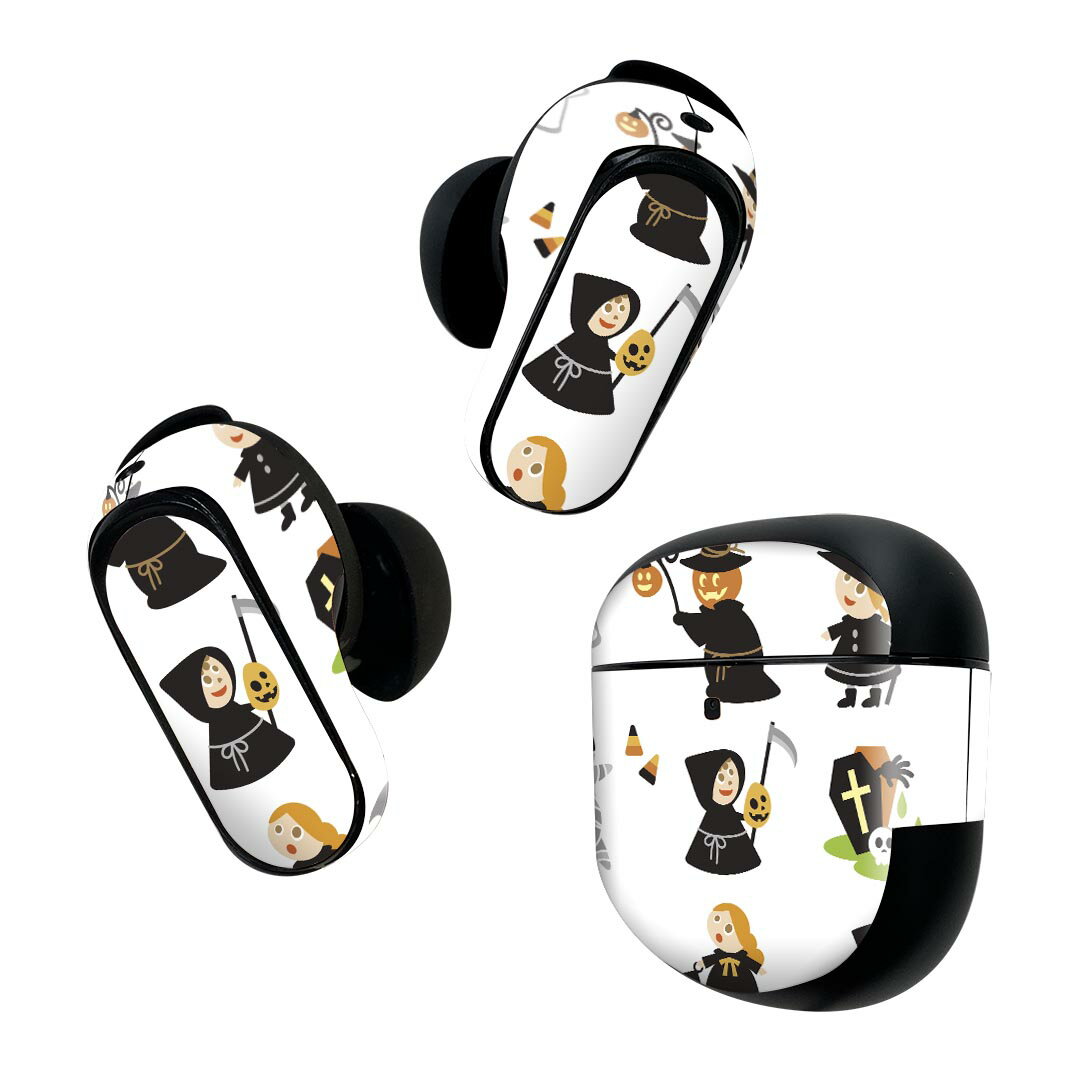 Bose QuietComfort Earbuds II 用 スキンシール ボーズ イヤバッズ2 用　ステッカー　本体3セット ケース1セット 保護 フィルム デコ ハロウィン　おばけ　キャラクター 009776