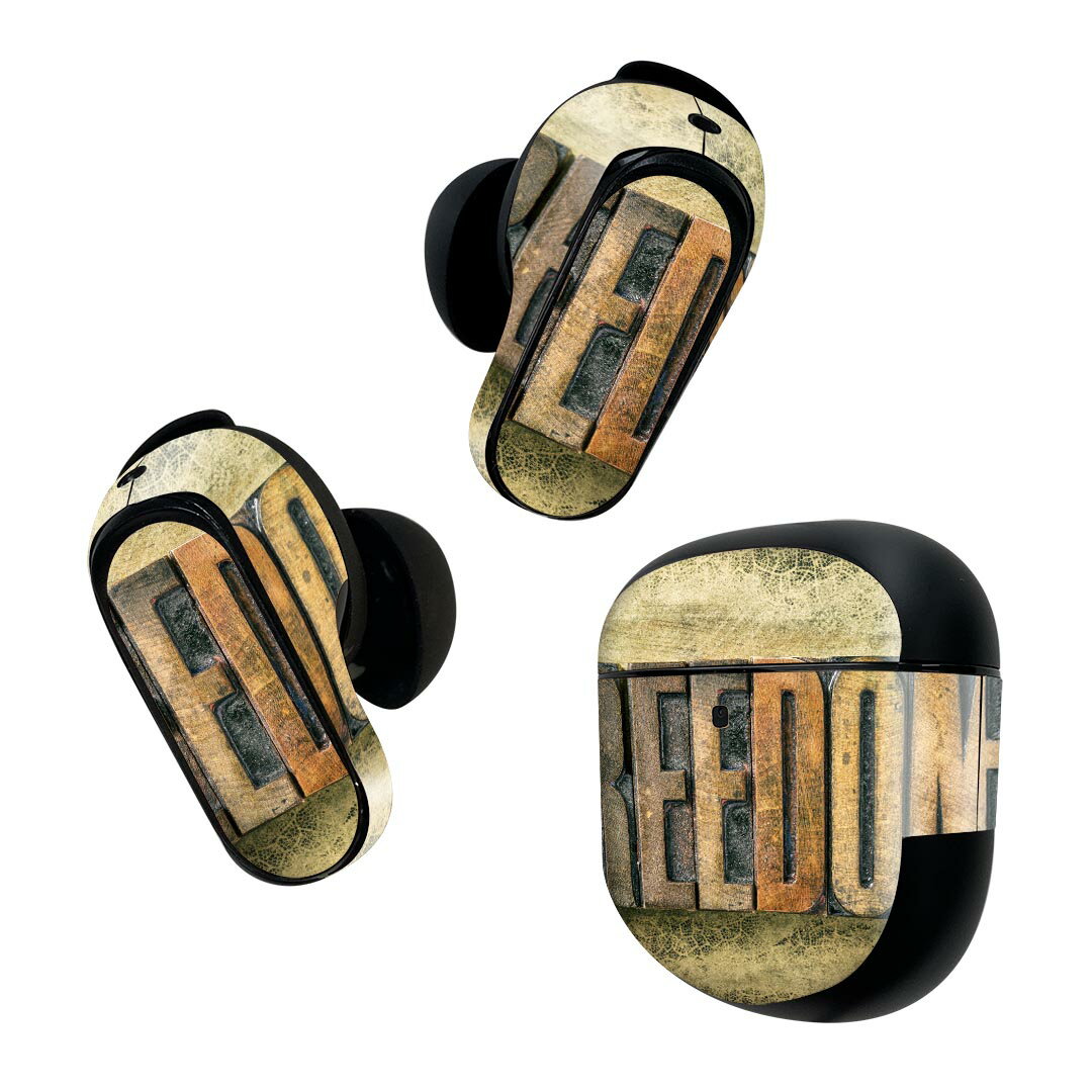 Bose QuietComfort Earbuds II 用 スキンシール ボーズ イヤバッズ2 用　ステッカー　本体3セット ケース1セット 保護 フィルム デコ 英語　文字　レトロ 009934