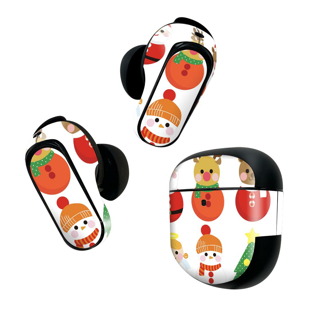 Bose QuietComfort Earbuds II 用 スキンシール ボーズ イヤバッズ2 用 ステッカー 本体3セット ケース1セット 保護 フィルム デコ クリスマス サンタ キャラクター 009994