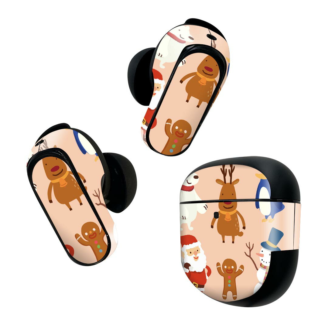Bose QuietComfort Earbuds II 用 スキンシール ボーズ イヤバッズ2 用　ステッカー　本体3セット ケース1セット 保護 フィルム デコ クリスマス　サンタ　カラフル 010061