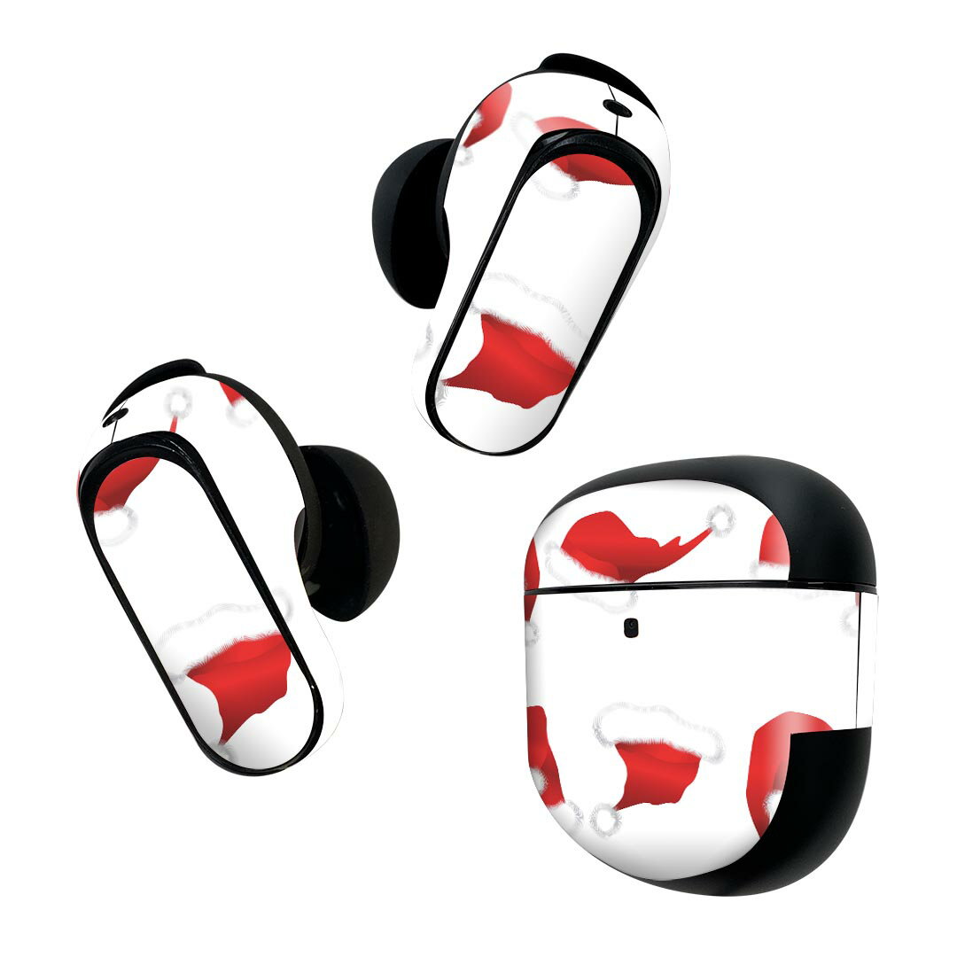 Bose QuietComfort Earbuds II 用 スキンシール ボーズ イヤバッズ2 用 ステッカー 本体3セット ケース1セット 保護 フィルム デコ クリスマス サンタ 帽子 010069
