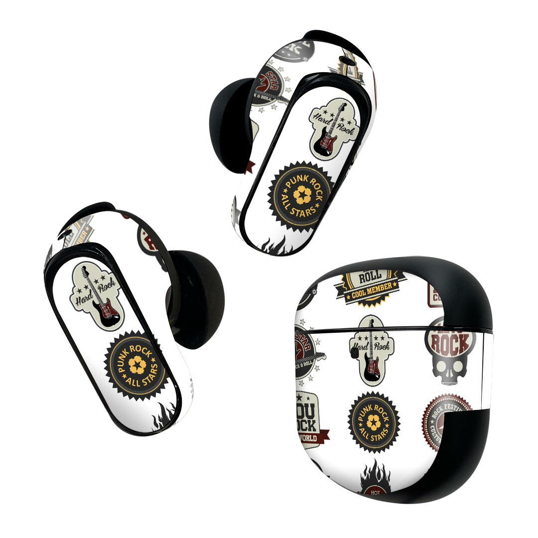 Bose QuietComfort Earbuds II 用 スキンシール ボーズ イヤバッズ2 用　ステッカー　本体3セット ケース1セット 保護 フィルム デコ 音楽　ギター　英語 010166