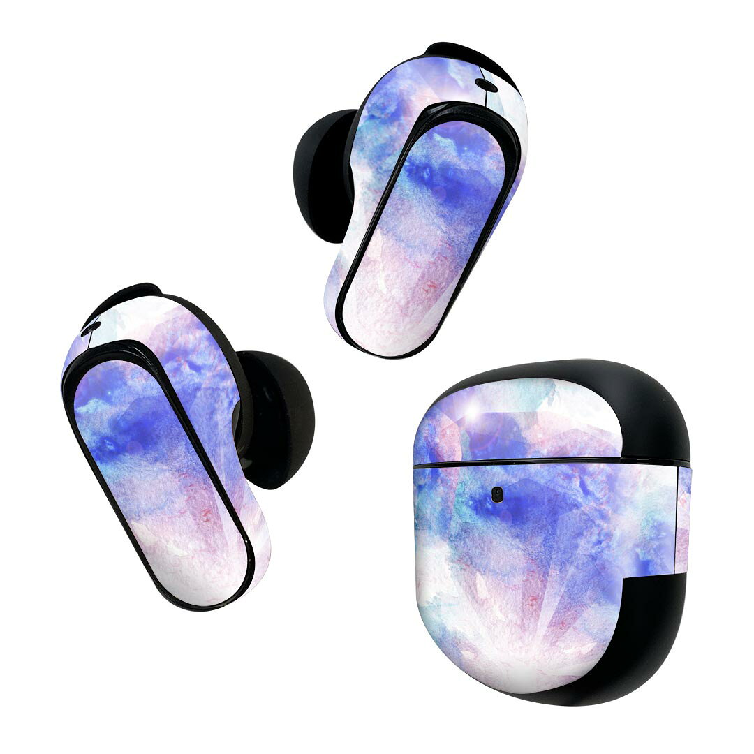 Bose QuietComfort Earbuds II 用 スキンシール ボーズ イヤバッズ2 用　ステッカー　本体3セット ケース1セット 保護 フィルム デコ 水彩　青　赤 010261