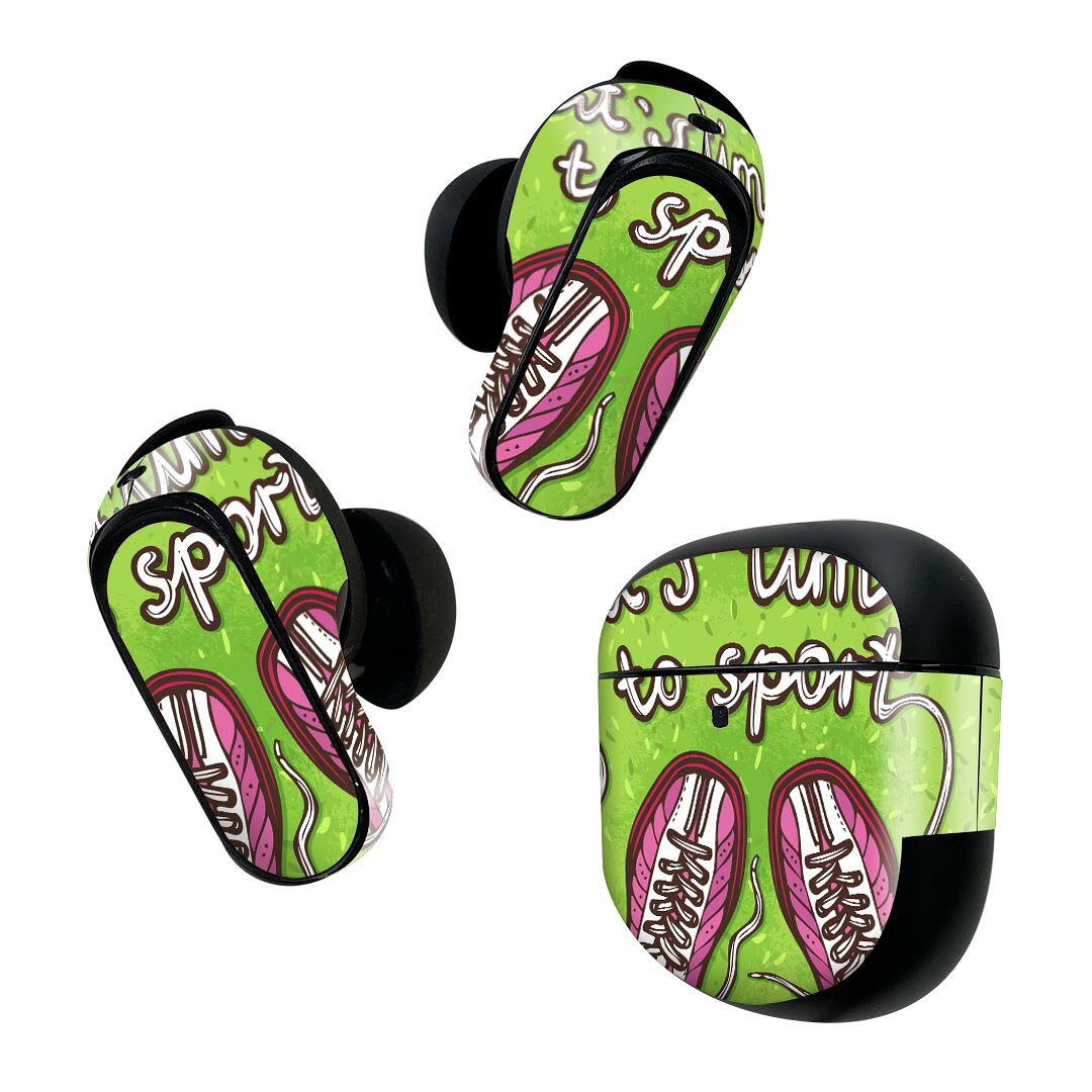 Bose QuietComfort Earbuds II 用 スキンシール ボーズ イヤバッズ2 用　ステッカー　本体3セット ケース1セット 保護 フィルム デコ おしゃれ　ファッション　英語 010312