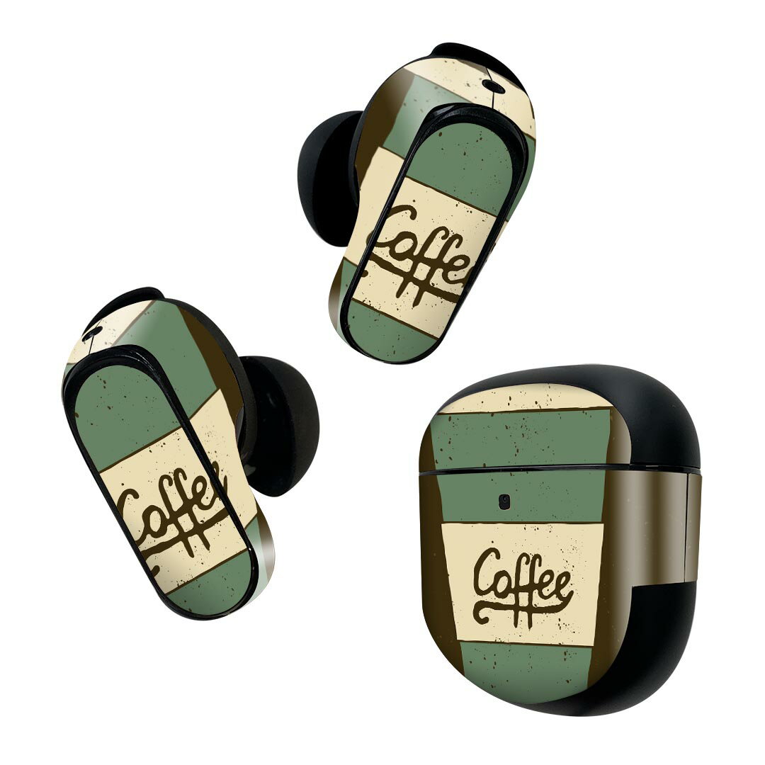 Bose QuietComfort Earbuds II 用 スキンシール ボーズ イヤバッズ2 用　ステッカー　本体3セット ケース1セット 保護 フィルム デコ カフェ　コーヒー　シンプル 010435