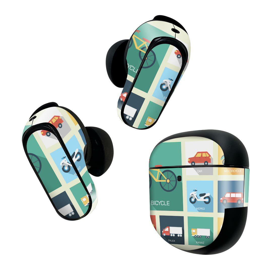 Bose QuietComfort Earbuds II 用 スキンシール ボーズ イヤバッズ2 用　ステッカー　本体3セット ケース1セット 保護 フィルム デコ 乗り物　　車　バイク 010459