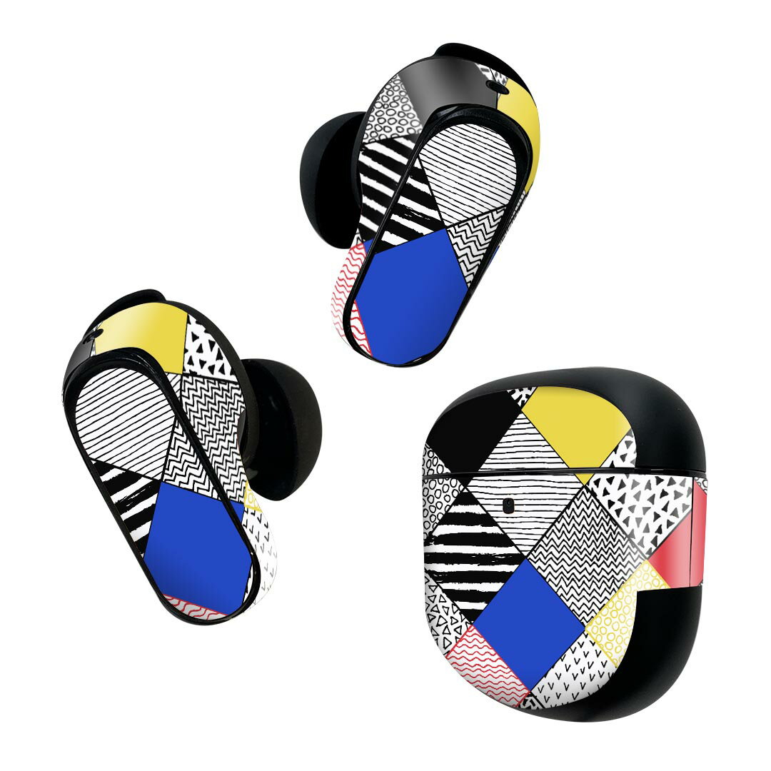 Bose QuietComfort Earbuds II 用 スキンシール ボーズ イヤバッズ2 用　ステッカー　本体3セット ケース1セット 保護 フィルム デコ 模様　カラフル　派手 010471