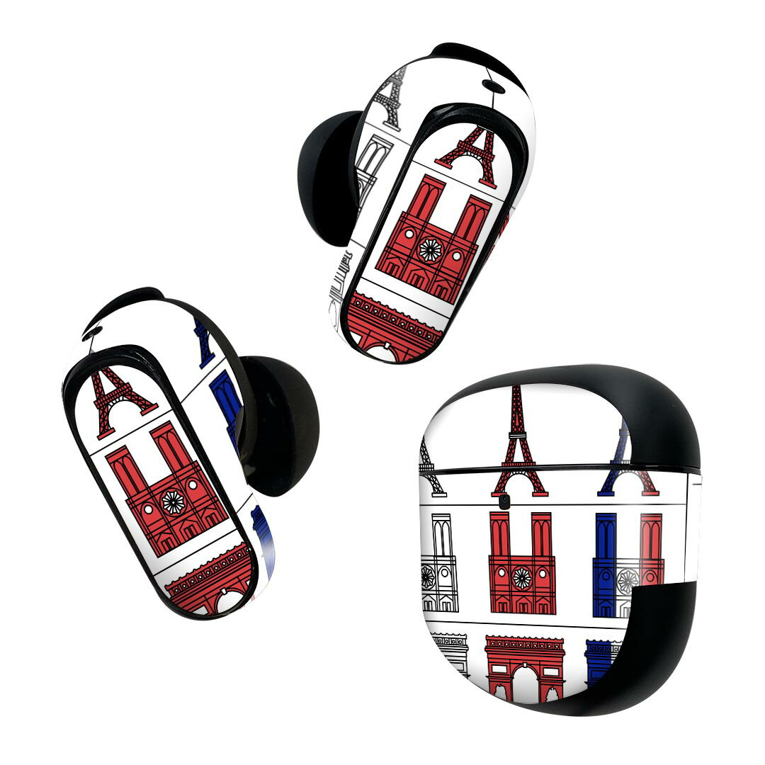 Bose QuietComfort Earbuds II 用 スキンシール ボーズ イヤバッズ2 用　ステッカー　本体3セット ケース1セット 保護 フィルム デコ フランス　パリ　国旗色 010520