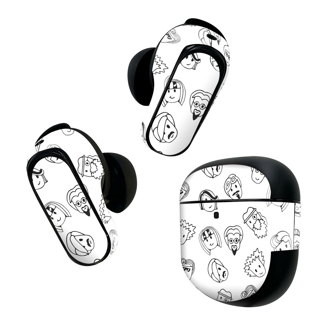 Bose QuietComfort Earbuds II 用 スキンシール ボーズ イヤバッズ2 用　ステッカー　本体3セット ケース1セット 保護 フィルム デコ キャラクター　黒　人物 010555