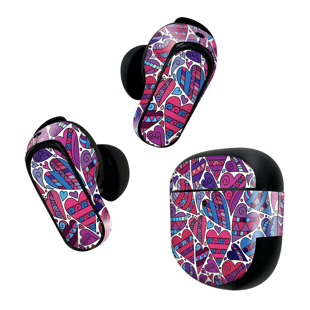製品名 Bose QuietComfort Earbuds II 専用デザインスキンシール セット内容 Bose QuietComfort Earbuds II 専用シール　イヤホン（左右）3枚、充電ケース用シール 1枚AirPods第3世代専用です。第1?2世代、Proシリーズには対応していません。 商品特徴 再剥離性シートを素材に採用し、細かな位置調整がしやすく貼り直しが容易です。また、エアフリーでもありますので気泡が簡単に逃げるので、キレイに貼ることができます。専用の業務プリンターを使い、商品画像と遜色のない美しい印刷仕上がり。 注意事項 画像はサンプルですので、ご覧の環境によっては多少色味に違いを感じる場合がございます。 イメージと違った、モニターと色味が異なるという理由での交換や返金はご対応出来かねます。スキンシールのみの販売で、機器本体や充電ケース本体は付属しません。シワができた場合、ドライヤーなどで軽く温め、外側に向けてシワを伸ばすように貼ってください。初回貼付時の位置調整や貼り直しは可能ですが、しっかりと押し付けて接着させた後の再剥離、再利用は保証しておりません。また接着部に油分や汚れが付着しますと角の部分は剥がれやすくなりますので、貼付時はあまり触れないようにご注意ください。無地のセミグロスシートにデザインをプリントした商品で、デコなどの加工はございません。 凹凸や光沢があるように見えたり布地や金属を素材にしたように見える商品もありますが、デザインの図版によるものです。印刷時に微妙な画像のズレが生じる場合がございます。ご注文後に1点1点制作する受注生産品の為、不良品以外のご返品や交換は固くお断りします。 商品発送 完全受注生産のハンドメイド商品となりますので、既製品と比べて発送までお時間を頂いています。 基本的に決済確認後2~3営業日、最大で10営業日での発送となります。繁忙期や休業日明けの場合はさらに時間がかかる場合があります。 その際には別途メールにてご連絡致します。メール便の場合、発送日から到着までに2?4日ほどかかる場合が多く、紛失などの保障もご対応できかねます。あらかじめご了承下さい。