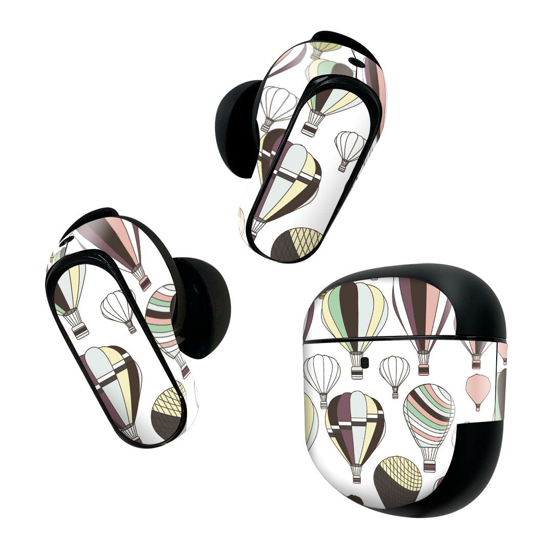 Bose QuietComfort Earbuds II 用 スキンシール ボーズ イヤバッズ2 用　ステッカー　本体3セット ケース1セット 保護 フィルム デコ 気球　カラフル　乗り物 010623