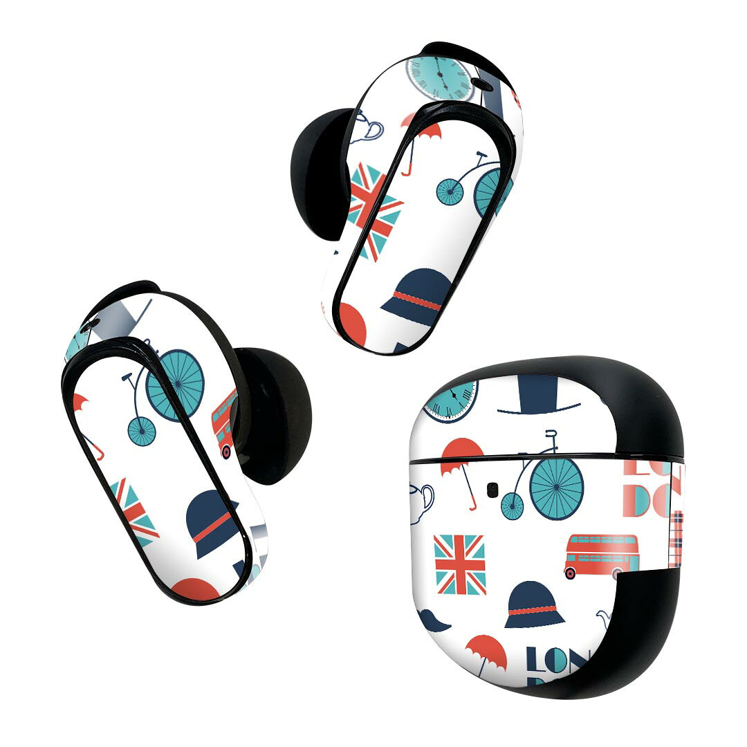 Bose QuietComfort Earbuds II 用 スキンシール ボーズ イヤバッズ2 用　ステッカー　本体3セット ケース1セット 保護 フィルム デコ ロンドン　国旗　おしゃれ 010648