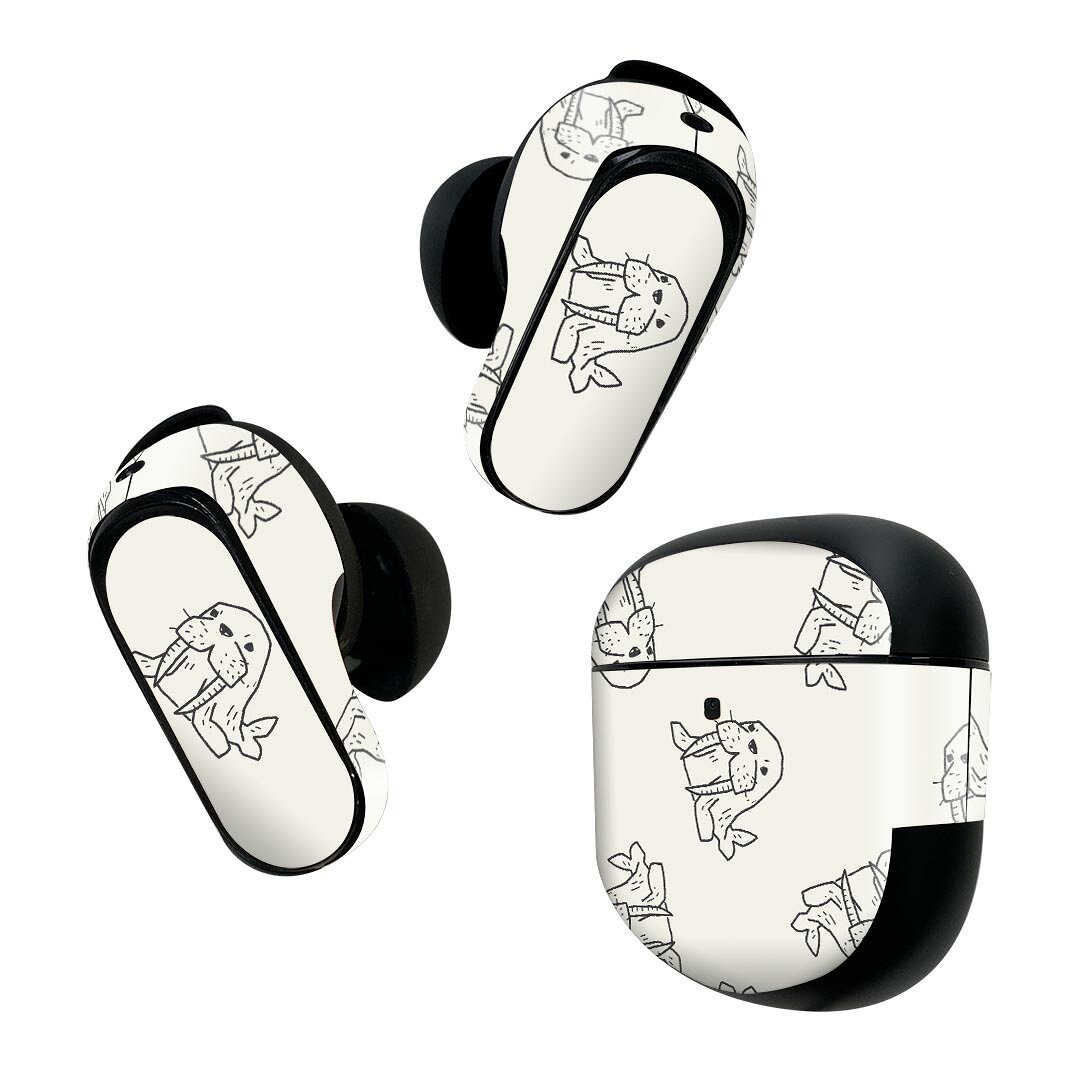 Bose QuietComfort Earbuds II 用 スキンシール ボーズ イヤバッズ2 用　ステッカー　本体3セット ケース1セット 保護 フィルム デコ オットセイ　動物　生き物 010709