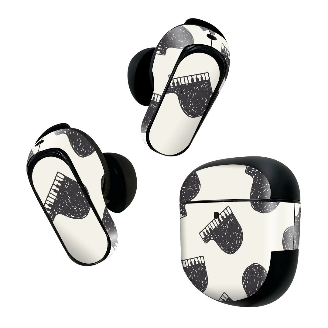 製品名 Bose QuietComfort Earbuds II 専用デザインスキンシール セット内容 Bose QuietComfort Earbuds II 専用シール　イヤホン（左右）3枚、充電ケース用シール 1枚AirPods第3世代専用です。第1?2世代、Proシリーズには対応していません。 商品特徴 再剥離性シートを素材に採用し、細かな位置調整がしやすく貼り直しが容易です。また、エアフリーでもありますので気泡が簡単に逃げるので、キレイに貼ることができます。専用の業務プリンターを使い、商品画像と遜色のない美しい印刷仕上がり。 注意事項 画像はサンプルですので、ご覧の環境によっては多少色味に違いを感じる場合がございます。 イメージと違った、モニターと色味が異なるという理由での交換や返金はご対応出来かねます。スキンシールのみの販売で、機器本体や充電ケース本体は付属しません。シワができた場合、ドライヤーなどで軽く温め、外側に向けてシワを伸ばすように貼ってください。初回貼付時の位置調整や貼り直しは可能ですが、しっかりと押し付けて接着させた後の再剥離、再利用は保証しておりません。また接着部に油分や汚れが付着しますと角の部分は剥がれやすくなりますので、貼付時はあまり触れないようにご注意ください。無地のセミグロスシートにデザインをプリントした商品で、デコなどの加工はございません。 凹凸や光沢があるように見えたり布地や金属を素材にしたように見える商品もありますが、デザインの図版によるものです。印刷時に微妙な画像のズレが生じる場合がございます。ご注文後に1点1点制作する受注生産品の為、不良品以外のご返品や交換は固くお断りします。 商品発送 完全受注生産のハンドメイド商品となりますので、既製品と比べて発送までお時間を頂いています。 基本的に決済確認後2~3営業日、最大で10営業日での発送となります。繁忙期や休業日明けの場合はさらに時間がかかる場合があります。 その際には別途メールにてご連絡致します。メール便の場合、発送日から到着までに2?4日ほどかかる場合が多く、紛失などの保障もご対応できかねます。あらかじめご了承下さい。