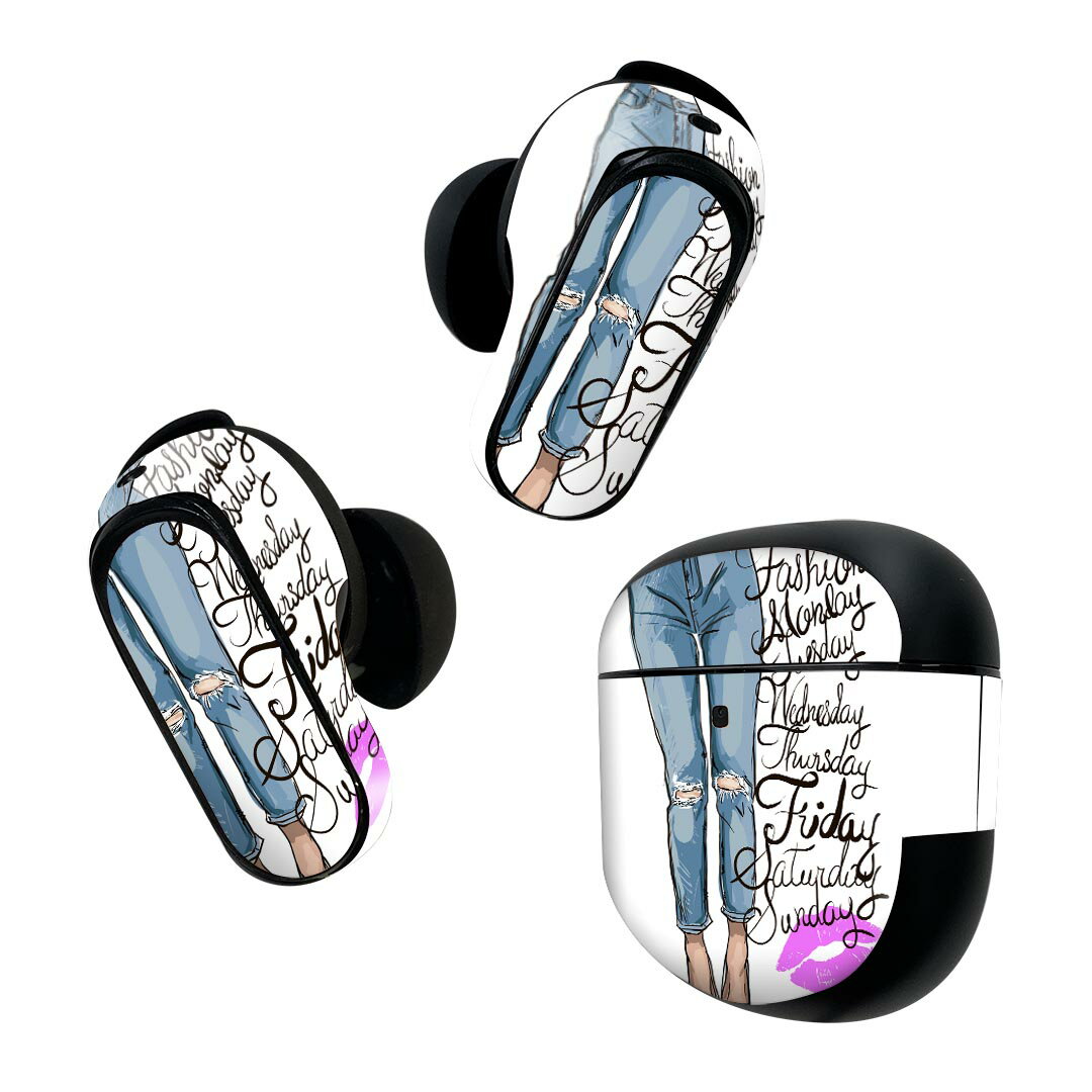 Bose QuietComfort Earbuds II 用 スキンシール ボーズ イヤバッズ2 用　ステッカー　本体3セット ケース1セット 保護 フィルム デコ ファッション　唇　英語 010761