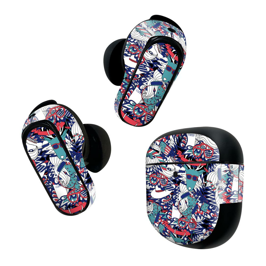 Bose QuietComfort Earbuds II 用 スキンシール ボーズ イヤバッズ2 用 ステッカー 本体3セット ケース1セット 保護 フィルム デコ ファッション おしゃれ めがね 010788