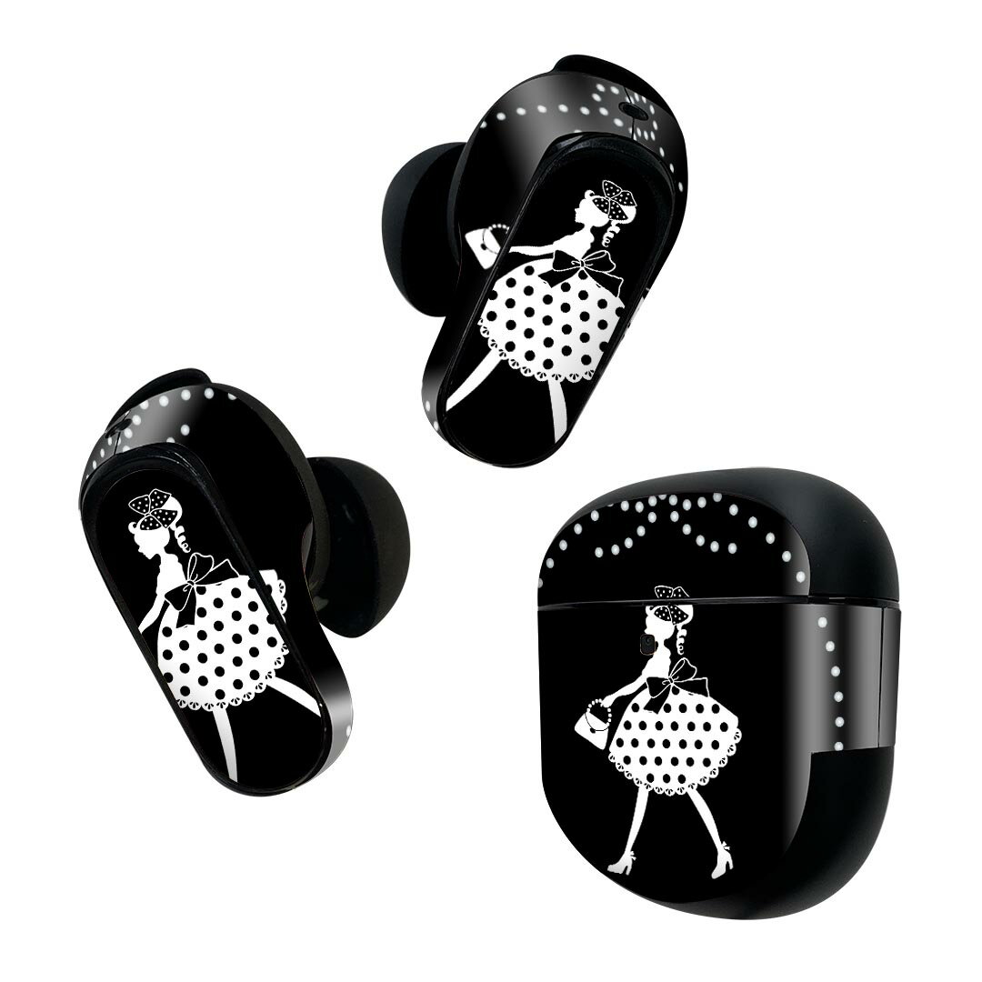 Bose QuietComfort Earbuds II 用 スキンシール ボーズ イヤバッズ2 用　ステッカー　本体3セット ケース1セット 保護 フィルム デコ リボン　水玉　ガーリー 010809