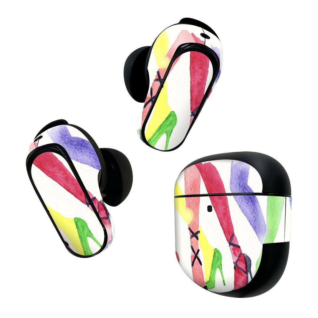 Bose QuietComfort Earbuds II 用 スキンシール ボーズ イヤバッズ2 用 ステッカー 本体3セット ケース1セット 保護 フィルム デコ カラフル 靴 ファッション 010838
