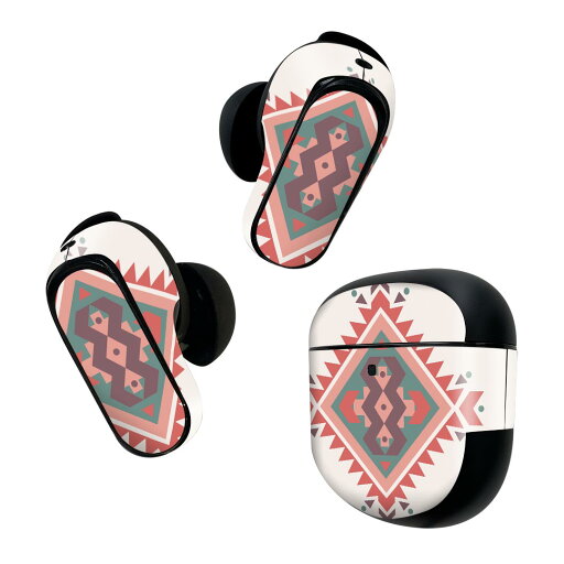 Bose QuietComfort Earbuds II 用 スキンシール ボーズ イヤバッズ2 用 ステッカー 本体3セット ケース1セット 保護 フィルム デコ ネイティブ柄 赤 緑 010849 Bose QuietComfort Earbuds II 用 スキンシール ボーズ イヤバッズ2 用 ステッカー 本体3セット ケース1セット 保護 フィルム デコ ネイティブ柄 赤 緑 010849