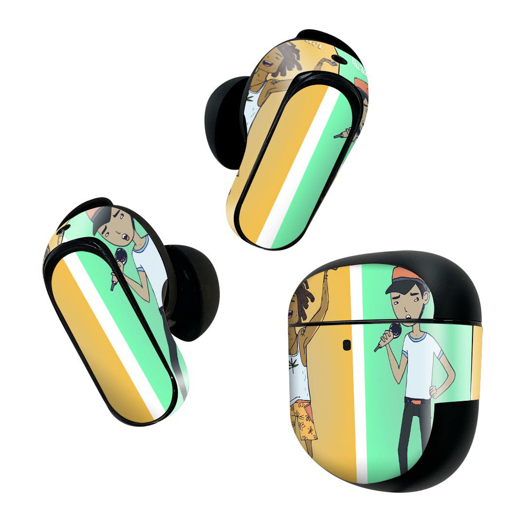 Bose QuietComfort Earbuds II 用 スキンシール ボーズ イヤバッズ2 用　ステッカー　本体3セット ケース1セット 保護 フィルム デコ レゲエ　人物　音楽 010873