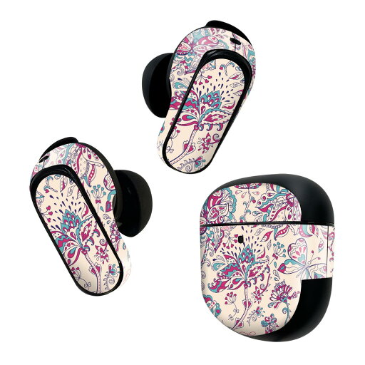 Bose QuietComfort Earbuds II 用 スキンシール ボーズ イヤバッズ2 用 ステッカー 本体3セット ケース1セット 保護 フィルム デコ 花 ピンク 010887 Bose QuietComfort Earbuds II 用 スキンシール ボーズ イヤバッズ2 用 ステッカー 本体3セット ケース1セット 保護 フィルム デコ 花 ピンク 010887
