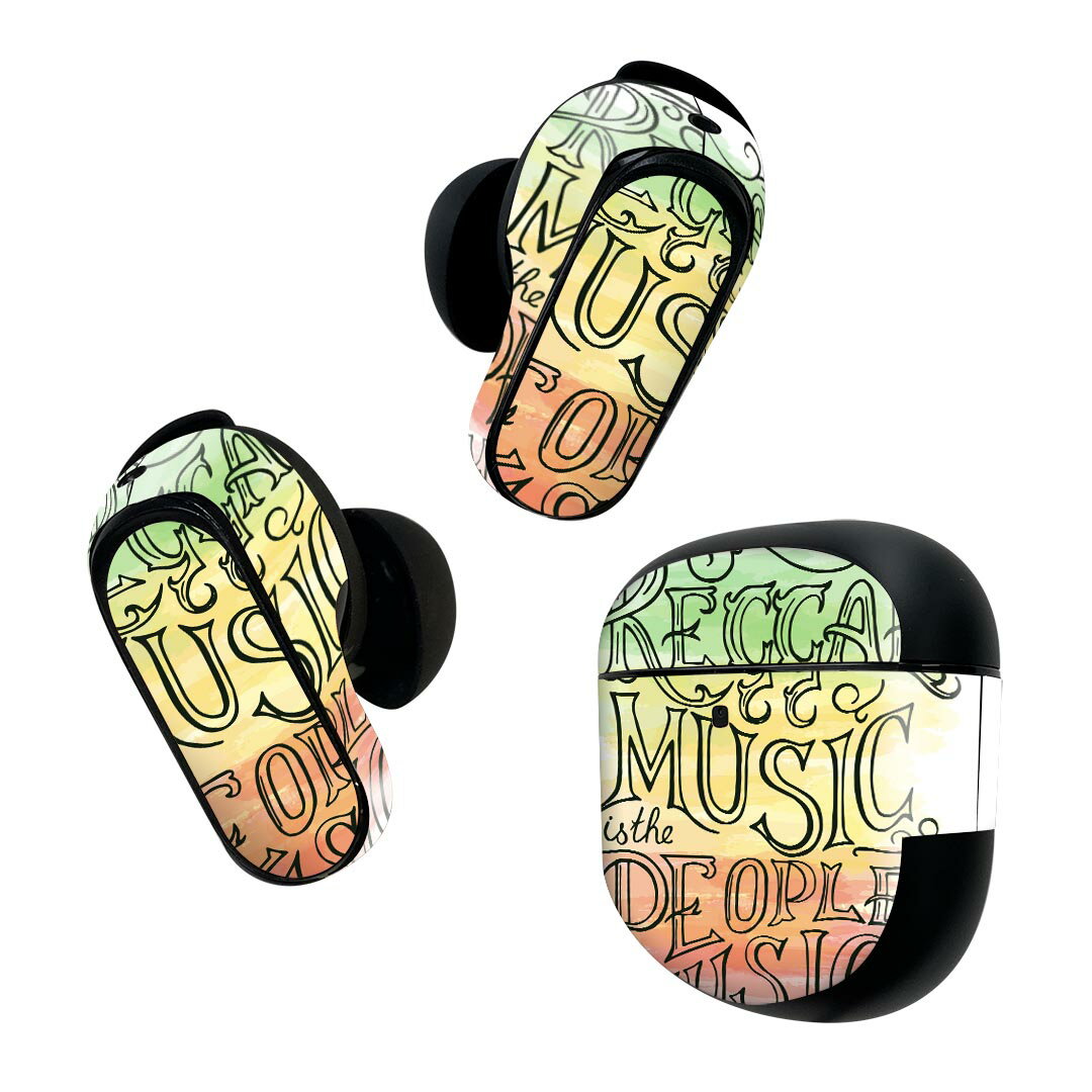 Bose QuietComfort Earbuds II 用 スキンシール ボーズ イヤバッズ2 用　ステッカー　本体3セット ケース1セット 保護 フィルム デコ レゲエ　音楽　英語 010898