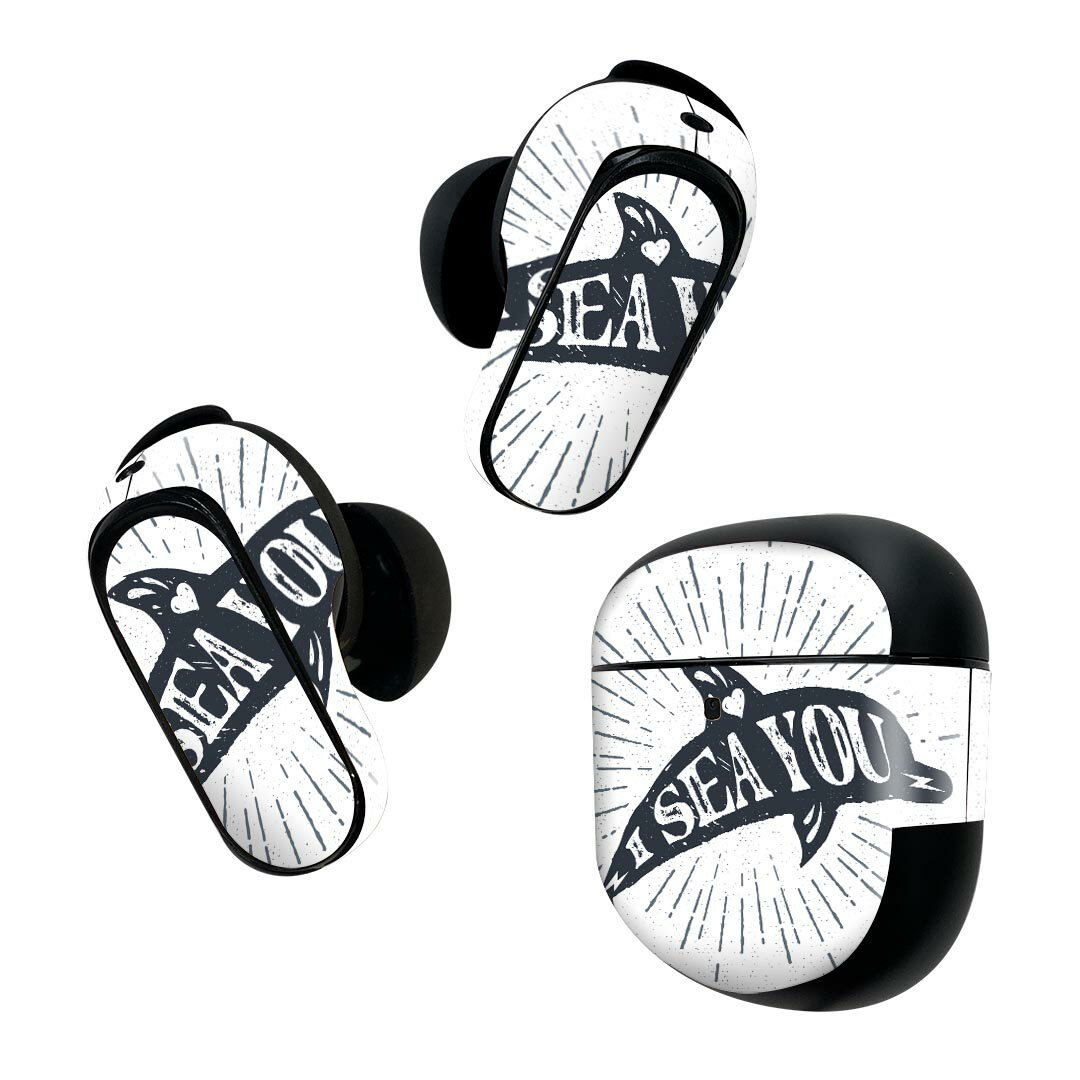 Bose QuietComfort Earbuds II 用 スキンシール ボーズ イヤバッズ2 用　ステッカー　本体3セット ケース1セット 保護 フィルム デコ 海　イルカ　英語 010939
