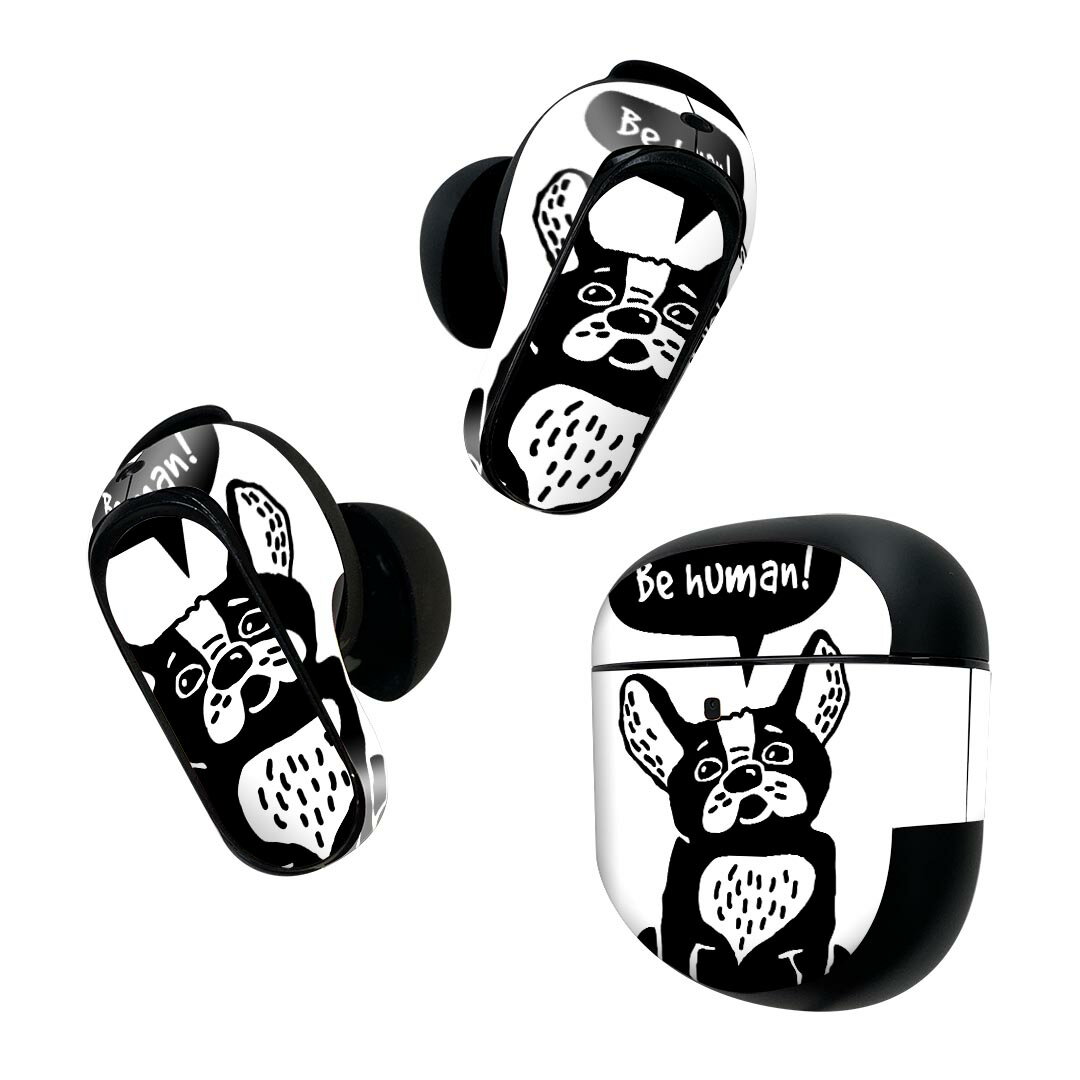 Bose QuietComfort Earbuds II 用 スキンシール ボーズ イヤバッズ2 用　ステッカー　本体3セット ケース1セット 保護 フィルム デコ 犬　キャラクター　英語 010972