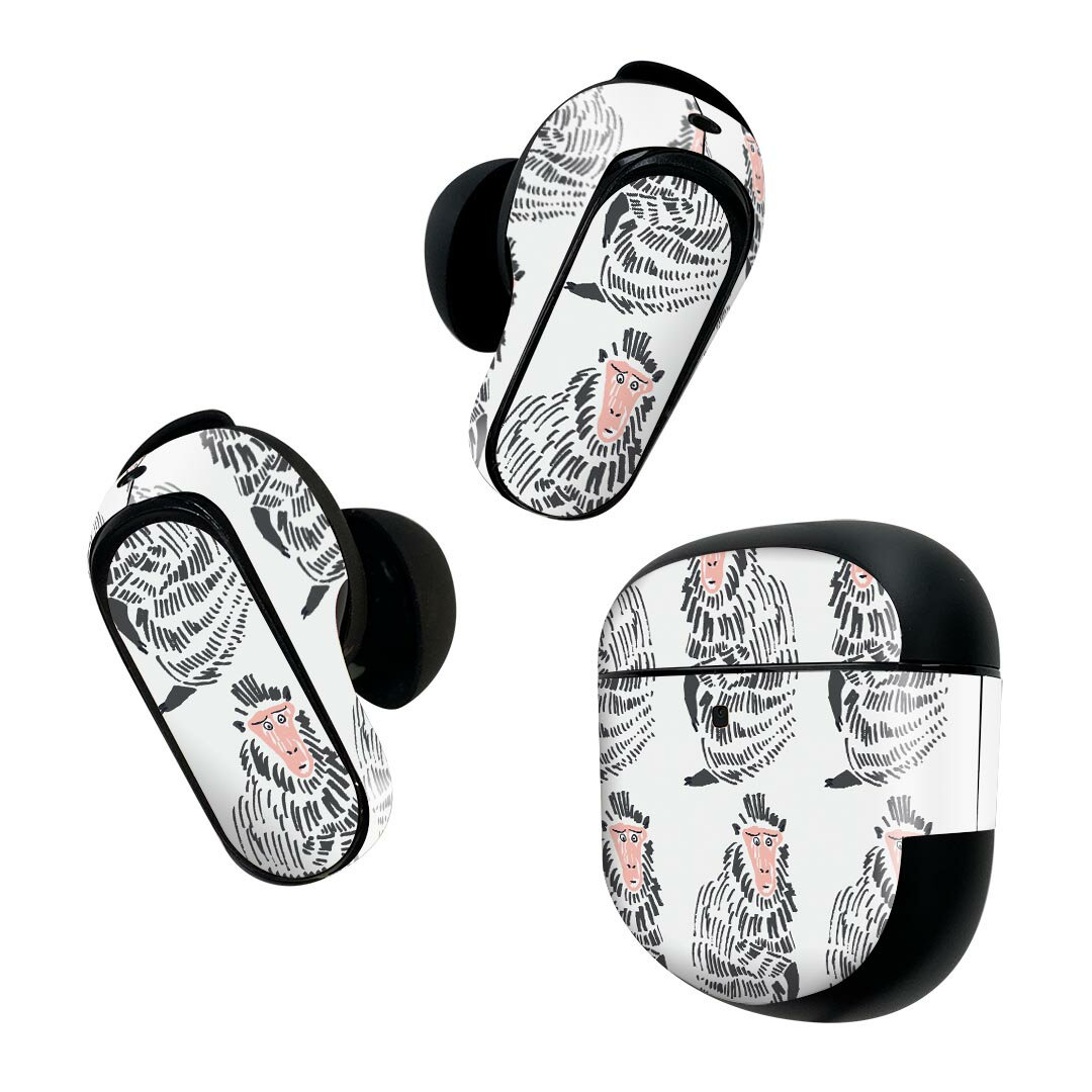 Bose QuietComfort Earbuds II 用 スキンシール ボーズ イヤバッズ2 用　ステッカー　本体3セット ケース1セット 保護 フィルム デコ 猿　動物　イラスト 011178