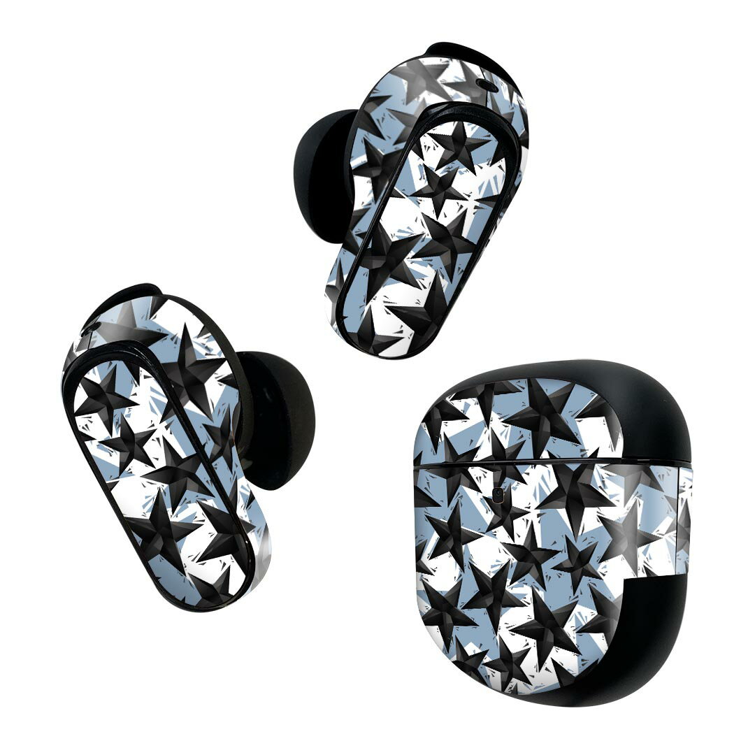 Bose QuietComfort Earbuds II 用 スキンシール ボーズ イヤバッズ2 用　ステッカー　本体3セット ケース1セット 保護 フィルム デコ 星　青　白 011234