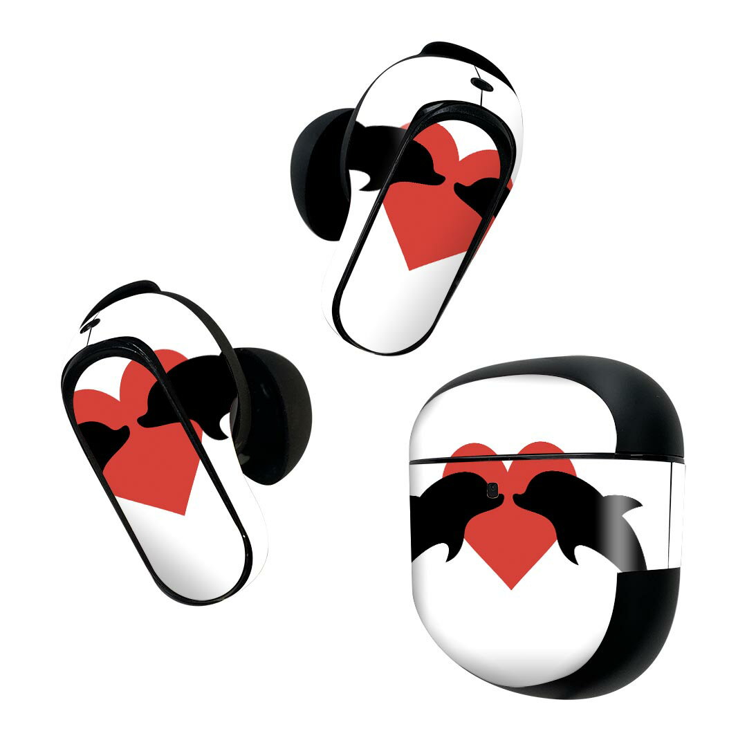 Bose QuietComfort Earbuds II 用 スキンシール ボーズ イヤバッズ2 用　ステッカー　本体3セット ケース1セット 保護 フィルム デコ イルカ　ハート　動物 011291