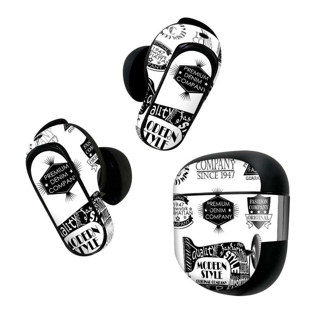 Bose QuietComfort Earbuds II 用 スキンシール ボーズ イヤバッズ2 用　ステッカー　本体3セット ケース1セット 保護 フィルム デコ ミシン　ファッション　英語 011393