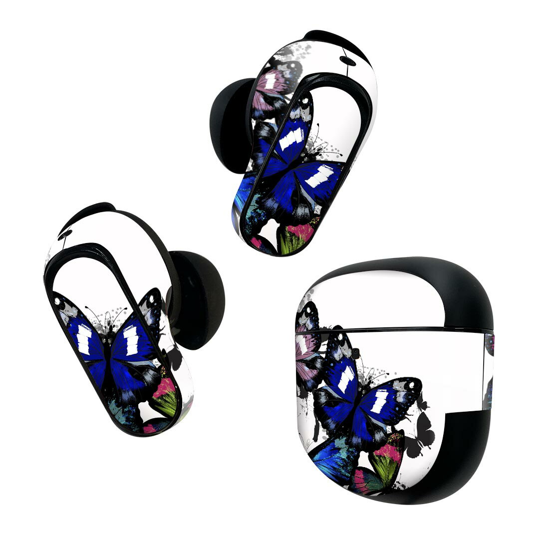 Bose QuietComfort Earbuds II 用 スキンシール ボーズ イヤバッズ2 用　ステッカー　本体3セット ケース1セット 保護 フィルム デコ 蝶　ペイント　カラフル 011426