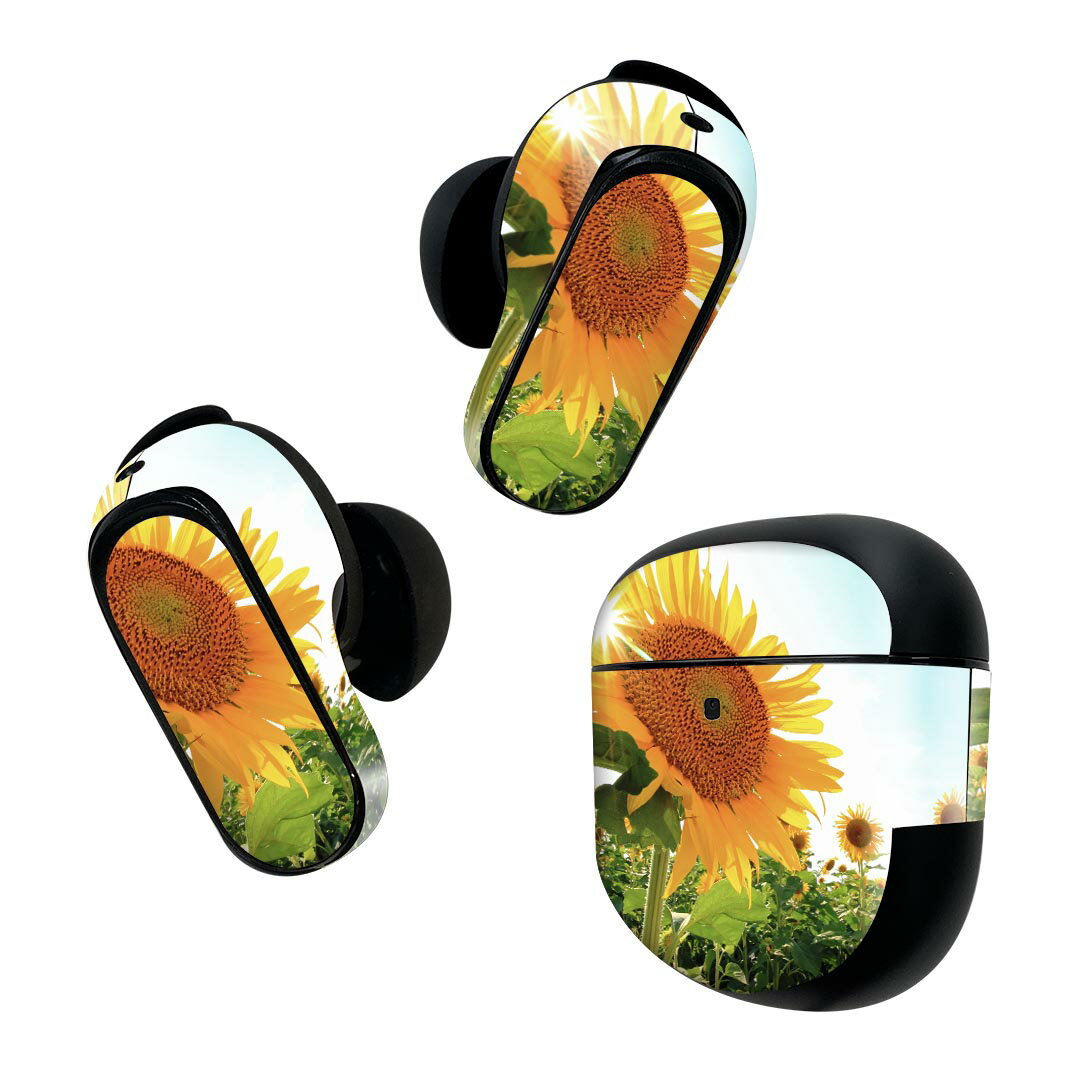 Bose QuietComfort Earbuds II 用 スキンシール ボーズ イヤバッズ2 用　ステッカー　本体3セット ケース1セット 保護 フィルム デコ 花　ひまわり　写真 011440