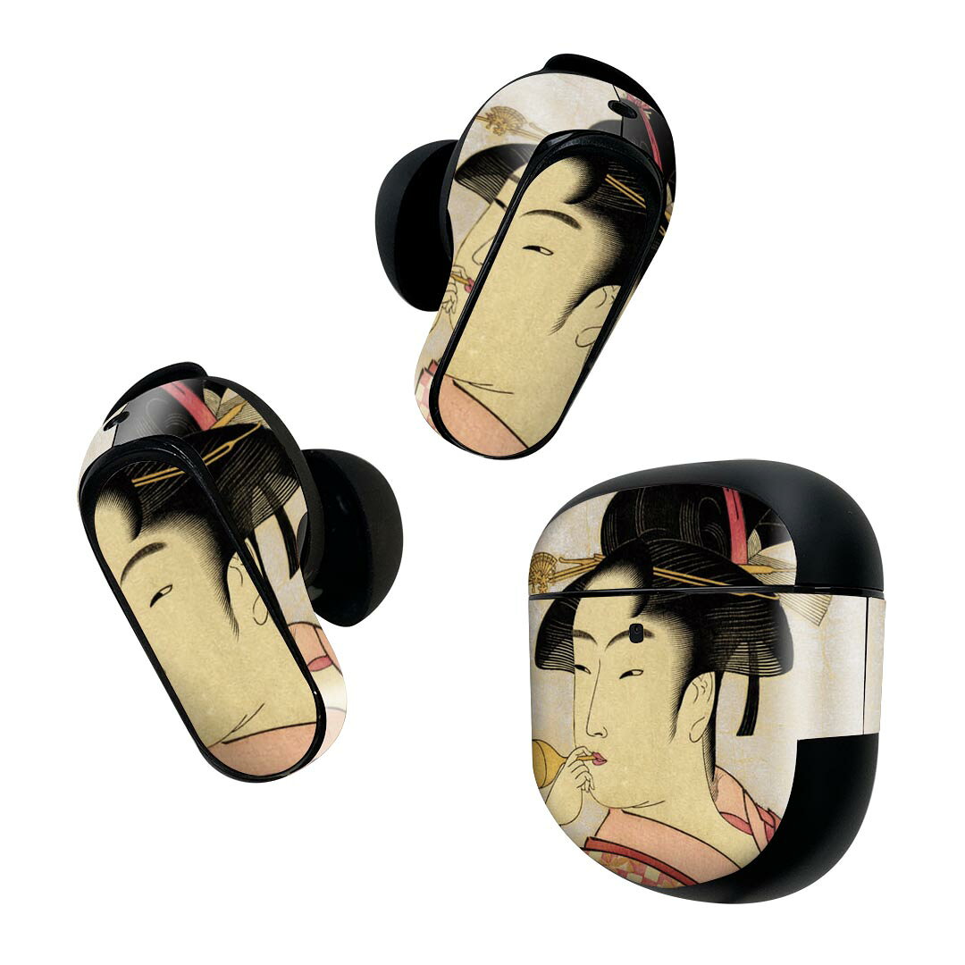 Bose QuietComfort Earbuds II 用 スキンシール ボーズ イヤバッズ2 用　ステッカー　本体3セット ケース1セット 保護 フィルム デコ 和風　和柄　人物 011481