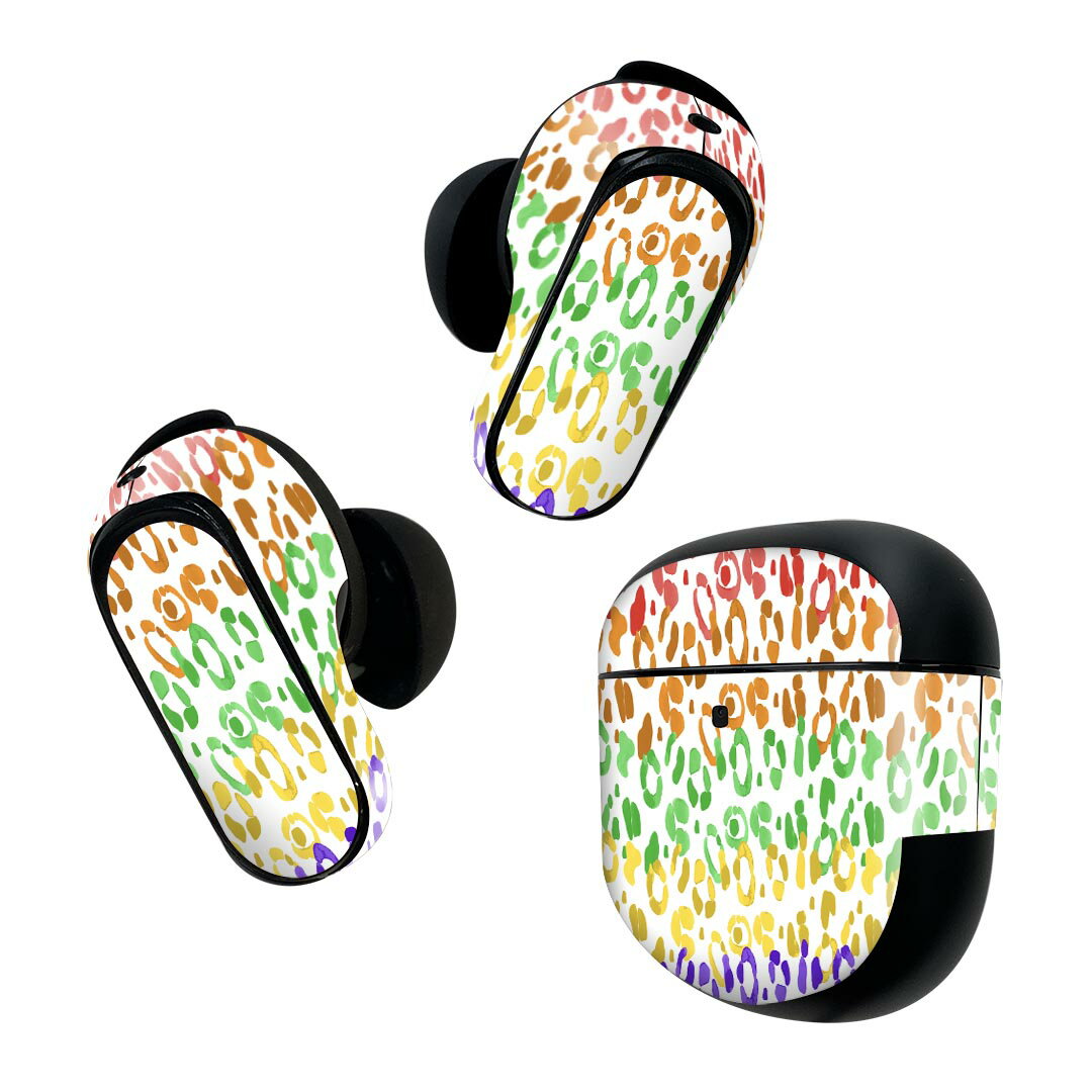 Bose QuietComfort Earbuds II 用 スキンシール ボーズ イヤバッズ2 用　ステッカー　本体3セット ケース1セット 保護 フィルム デコ ヒョウ柄　アニマル柄　カラフル 011566