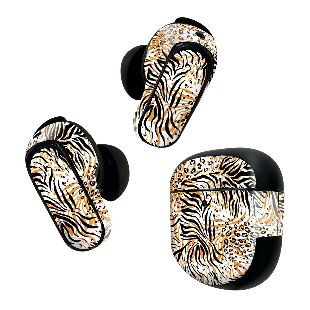 Bose QuietComfort Earbuds II 用 スキンシール ボーズ イヤバッズ2 用　ステッカー　本体3セット ケース1セット 保護 フィルム デコ アニマル　動物　ヒョウ柄 011630
