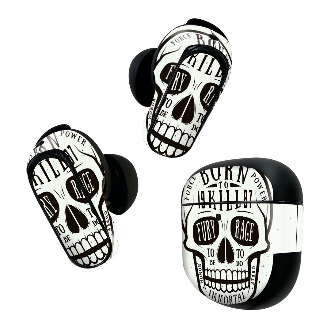 Bose QuietComfort Earbuds II 用 スキンシール ボーズ イヤバッズ2 用　ステッカー　本体3セット ケース1セット 保護 フィルム デコ 骸骨　ドクロ　英語 011654