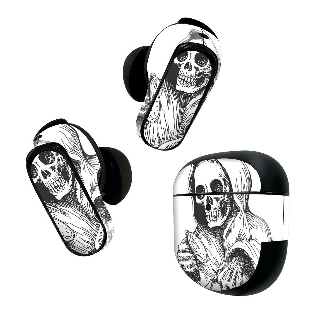Bose QuietComfort Earbuds II 用 スキンシール ボーズ イヤバッズ2 用 ステッカー 本体3セット ケース1セット 保護 フィルム デコ 骸骨 ドクロ 死神 011659
