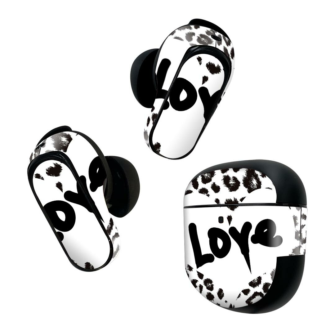 Bose QuietComfort Earbuds II 用 スキンシール ボーズ イヤバッズ2 用 ステッカー 本体3セット ケース1セット 保護 フィルム デコ ヒョウ柄 LOVE ハート 011662