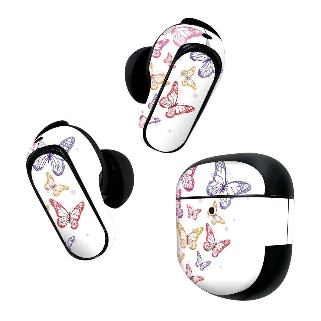Bose QuietComfort Earbuds II 用 スキンシール ボーズ イヤバッズ2 用　ステッカー　本体3セット ケース1セット 保護 フィルム デコ 蝶　カラフル　シンプル 011758