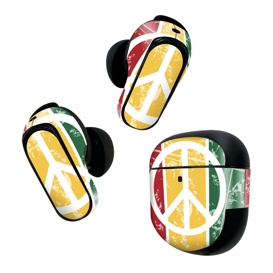 Bose QuietComfort Earbuds II 用 スキンシール ボーズ イヤバッズ2 用　ステッカー　本体3セット ケース1セット 保護 フィルム デコ レゲエ　ピース　音楽 011763