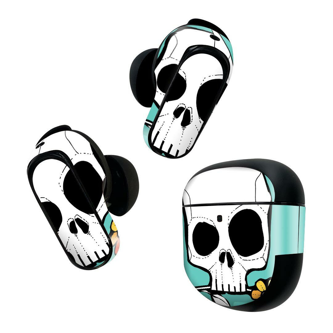 Bose QuietComfort Earbuds II 用 スキンシール ボーズ イヤバッズ2 用　ステッカー　本体3セット ケース1セット 保護 フィルム デコ 骸骨　ドクロ　花 011767