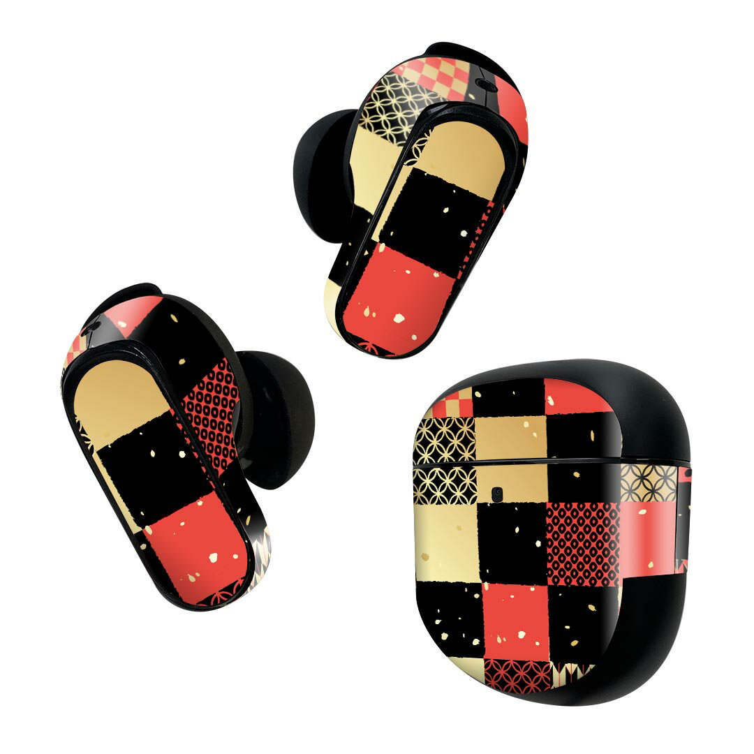 Bose QuietComfort Earbuds II 用 スキンシール ボーズ イヤバッズ2 用 ステッカー 本体3セット ケース1セット 保護 フィルム デコ 和風 和柄 桜 011812