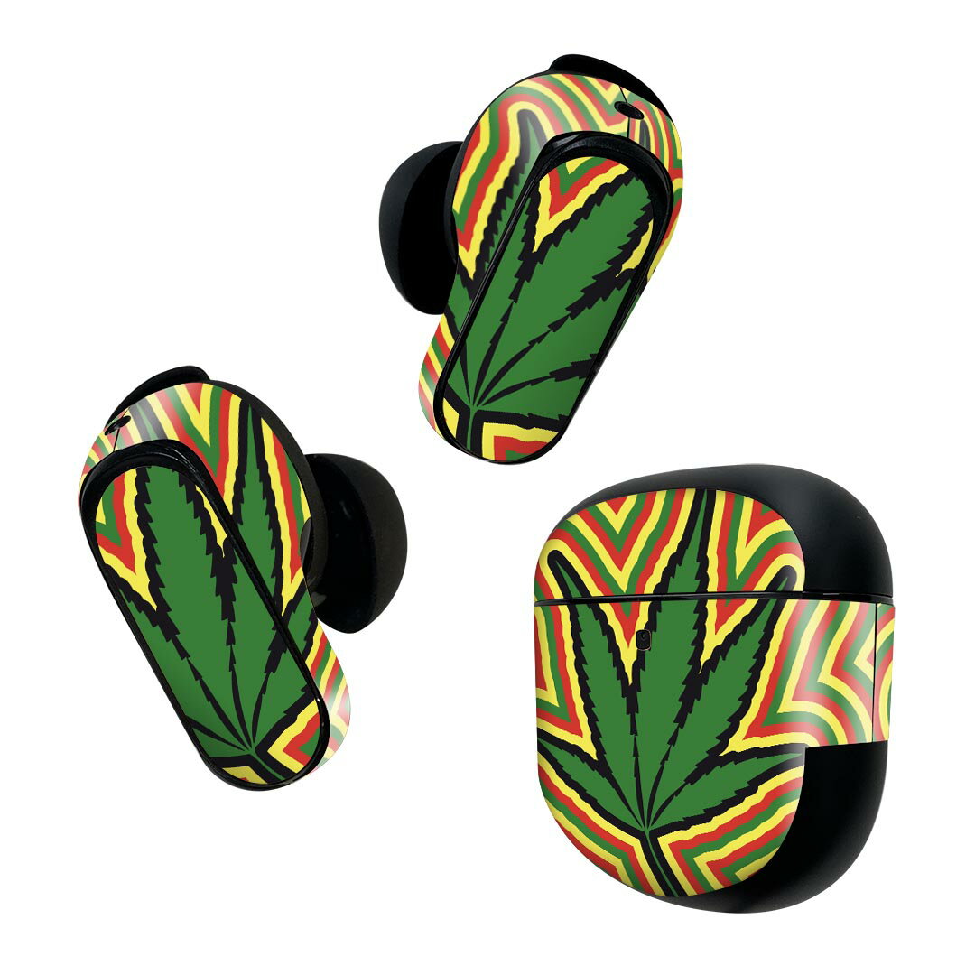 Bose QuietComfort Earbuds II 用 スキンシール ボーズ イヤバッズ2 用　ステッカー　本体3セット ケース1セット 保護 フィルム デコ レゲエ　植物　音楽 011825