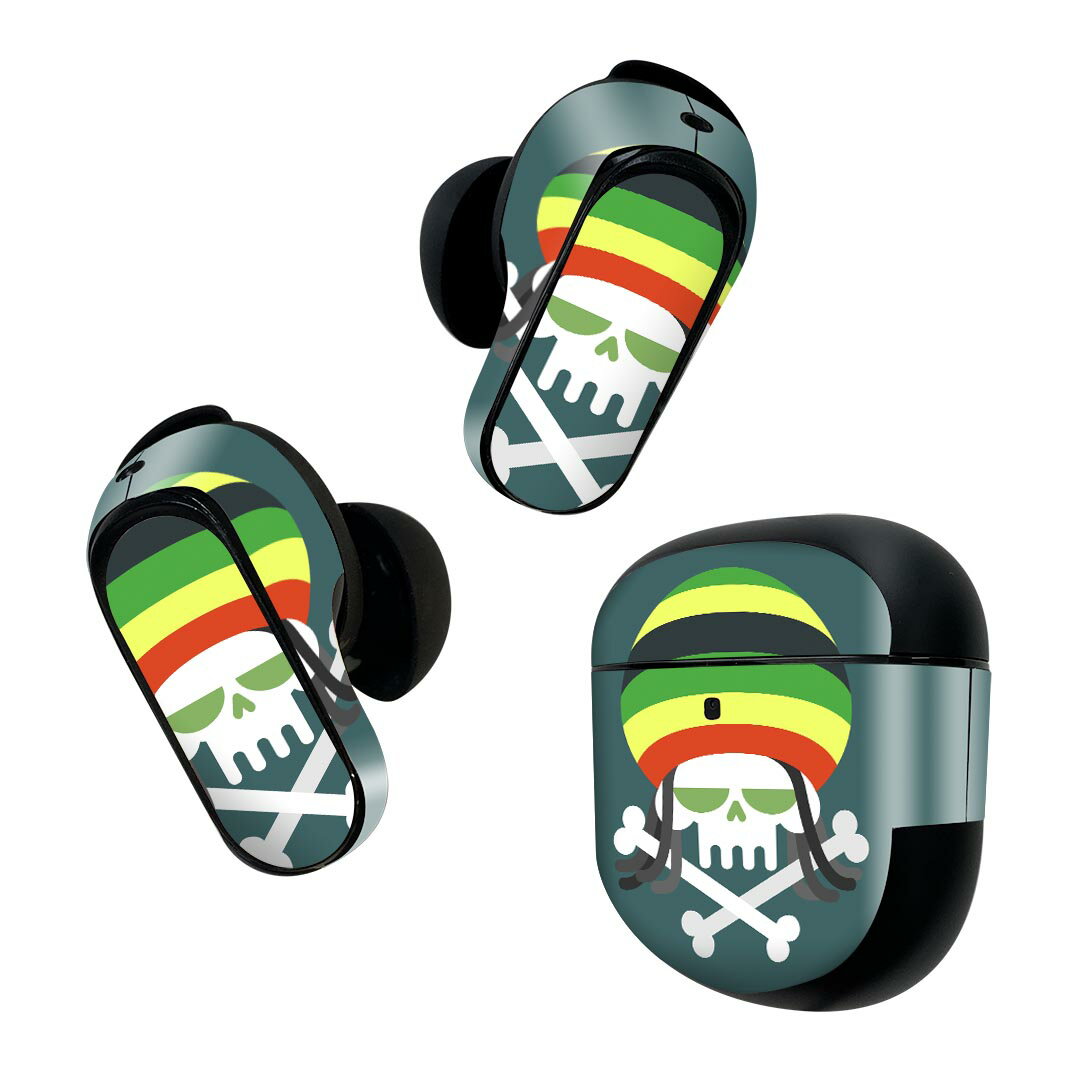 Bose QuietComfort Earbuds II 用 スキンシール ボーズ イヤバッズ2 用　ステッカー　本体3セット ケース1セット 保護 フィルム デコ レゲエ　音楽　骸骨 011826